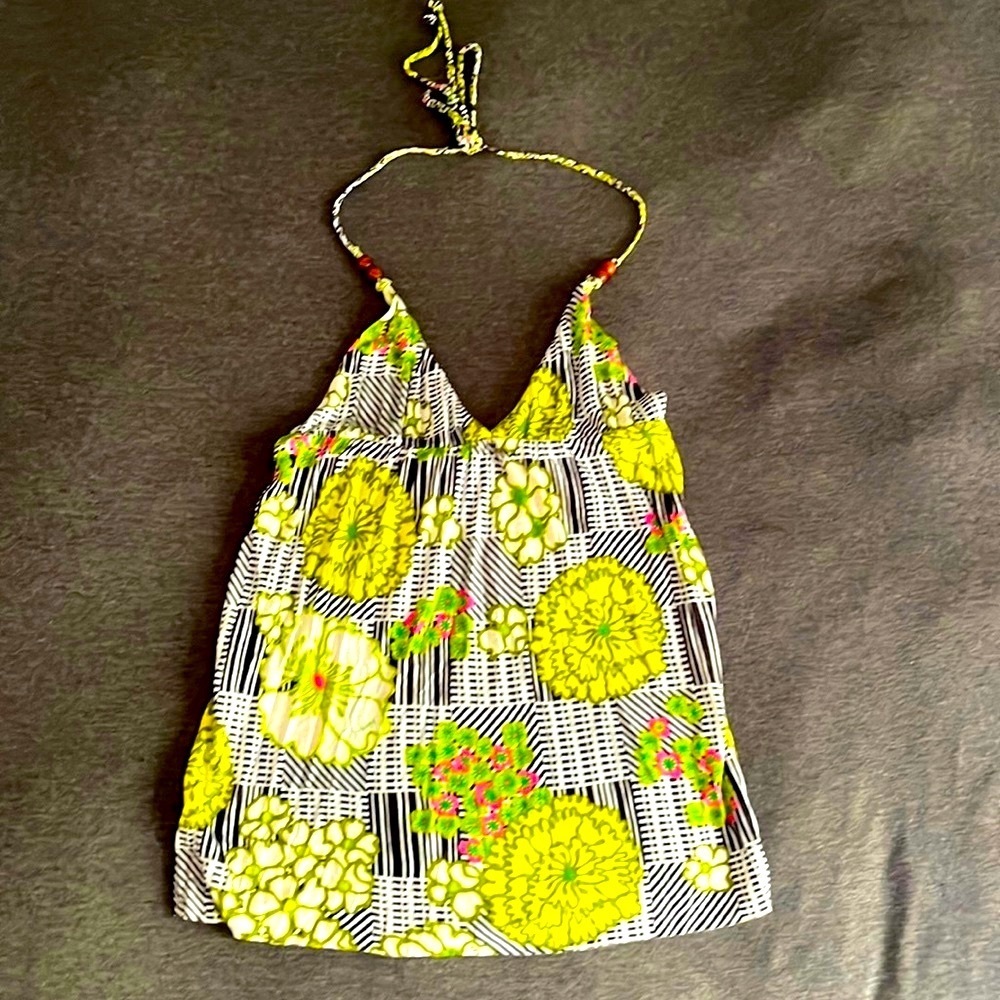 T-BAGS 100% cotton halter top shirt size xs s extra small floral adjustable tank
